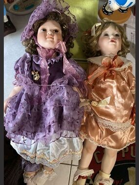 Large Porcelain Doll Purple Dress